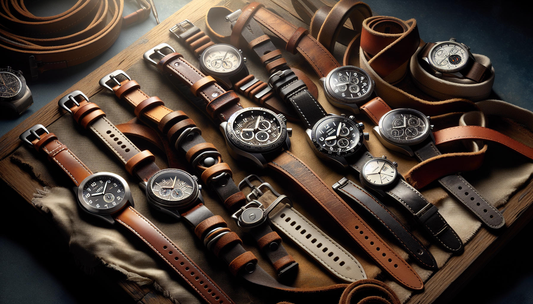 Artistic depiction of popular watch models with bund straps