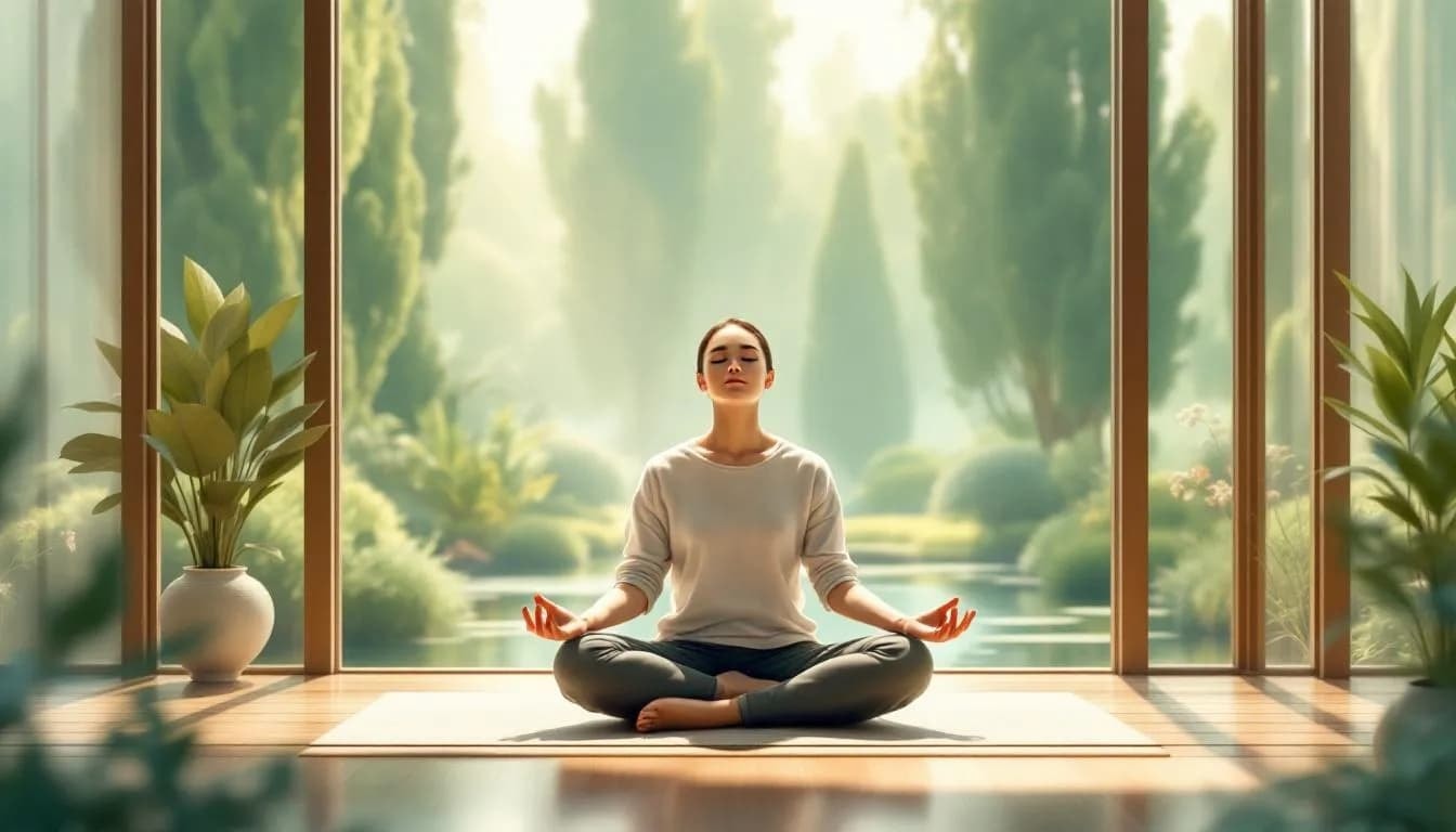 Eine Person, die Atemübungen für den Alltag praktiziert und dabei entspannt aussieht.