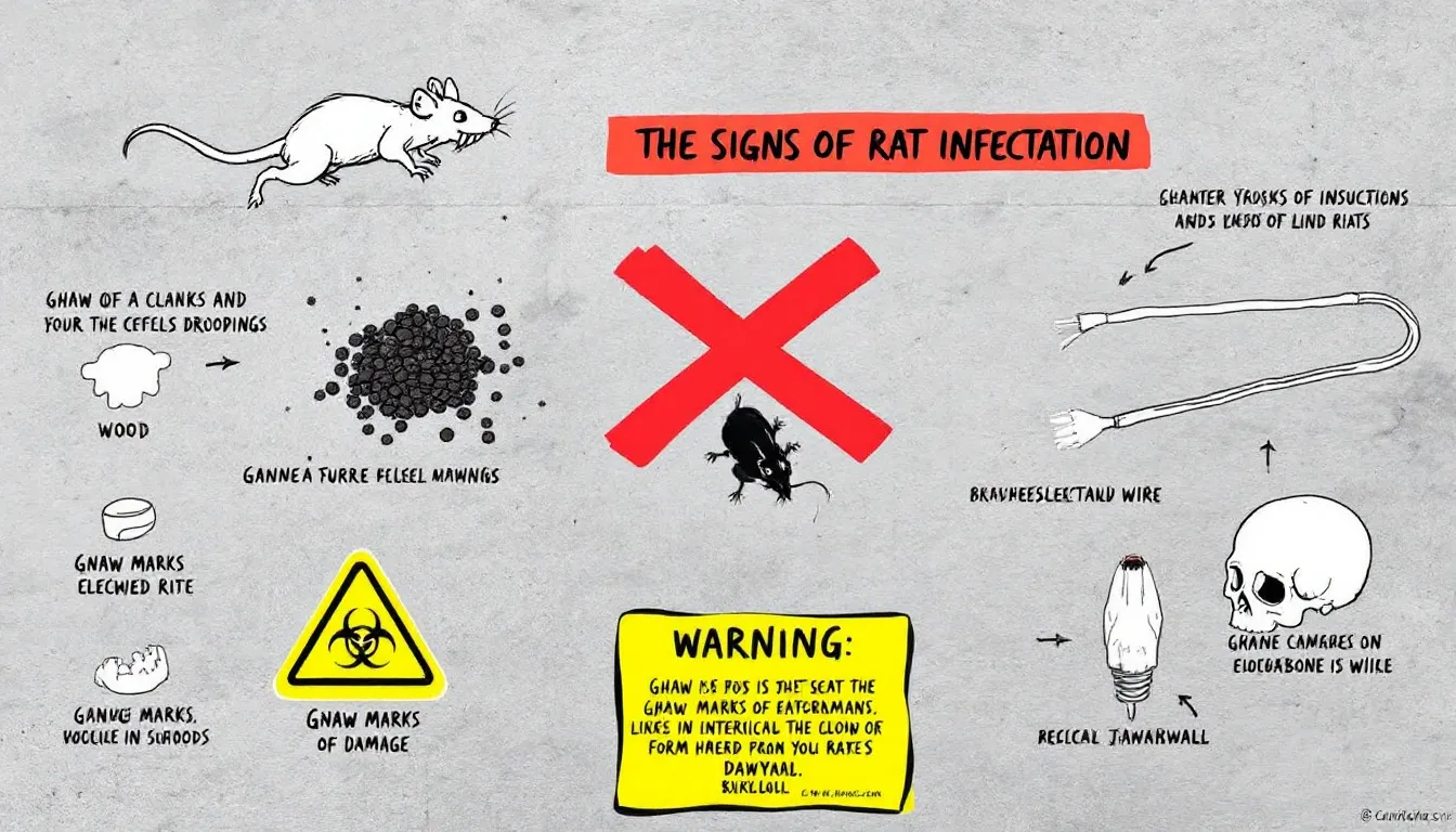 A close-up of signs indicating a rat infestation, including droppings and gnaw marks.