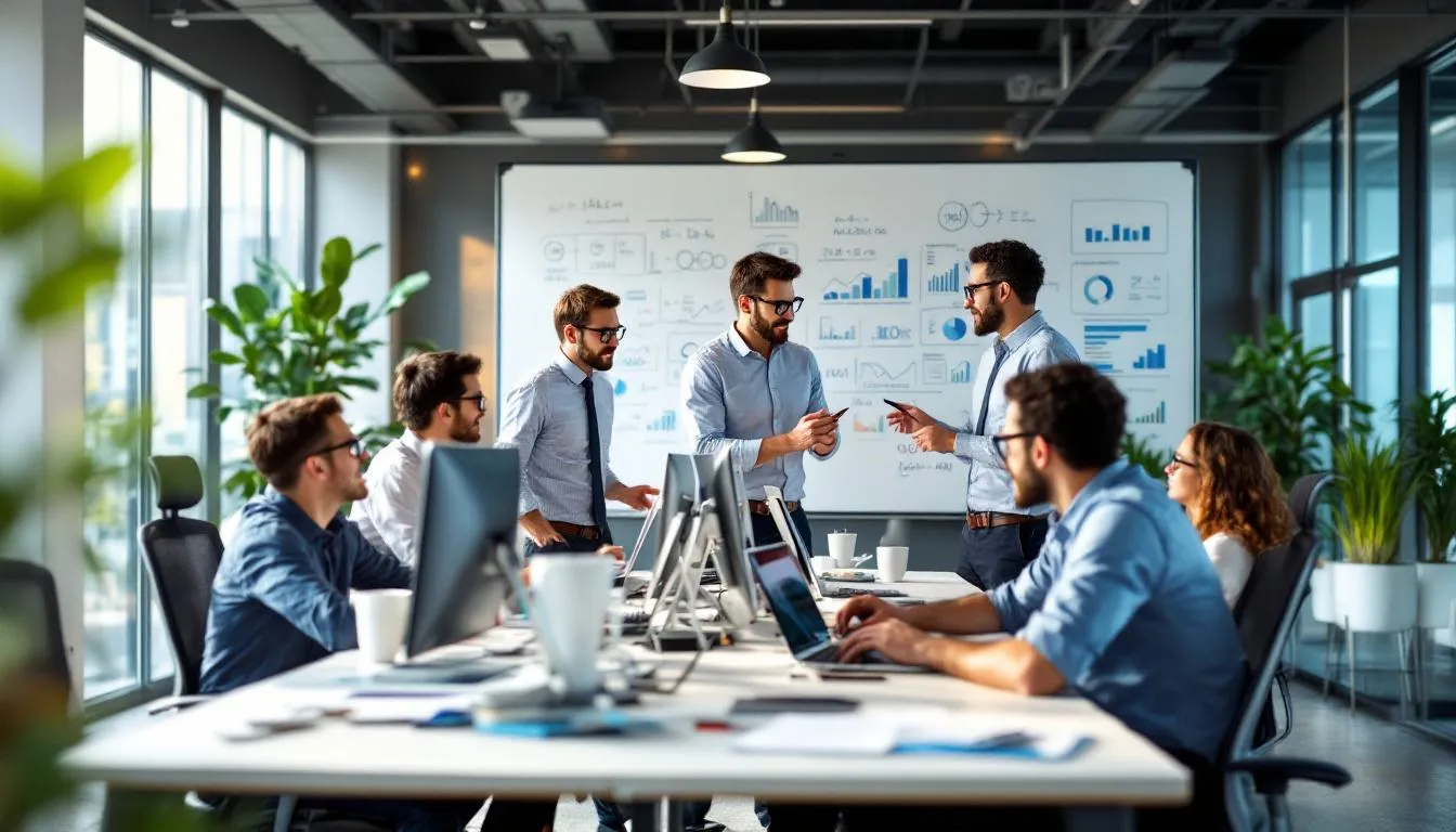 In a modern office environment, data professionals are collaborating on analytics projects, utilizing tools like Alteryx and Snowflake to automate data pipelines and integrate large datasets. The scene showcases teamwork as they work seamlessly on data processing and advanced analytics tasks, leveraging powerful capabilities for data preparation and management.
