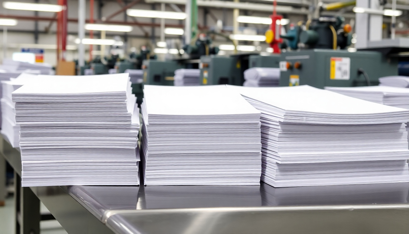 Different types of paper used for printing marketing materials.
