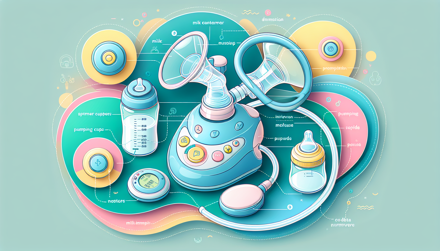 An illustration of a wearable breast pump showing its components and functionality.