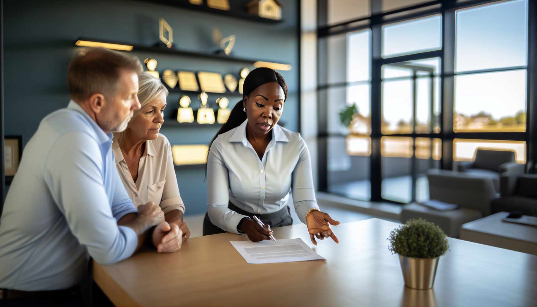 Photo of a real estate professional collaborating with clients, emphasizing the role of real estate professionals in assumable mortgage sales