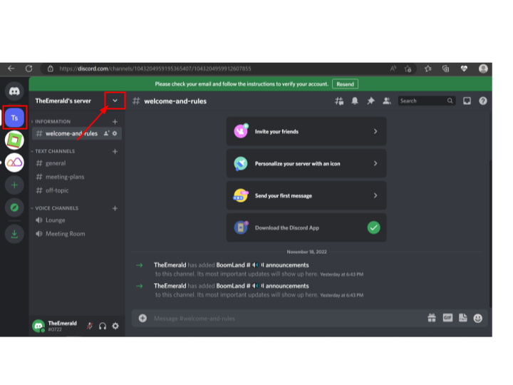 Discord server dropdown menu