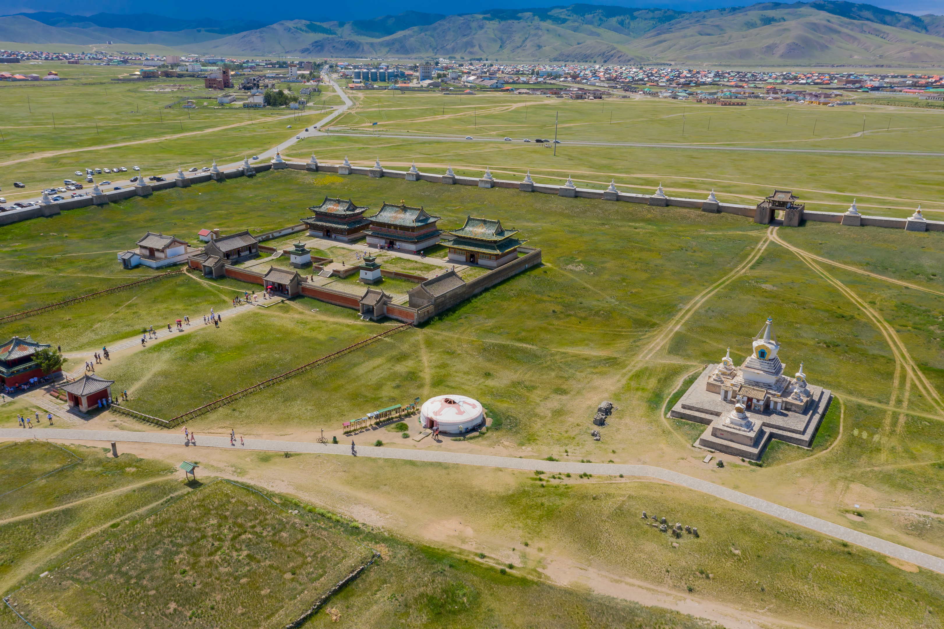 Aerial view of Karakorum, the capital of the Mongol Empire established by Genghis Khan