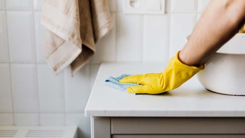 Small blue edgless microfiber on bathroom counter