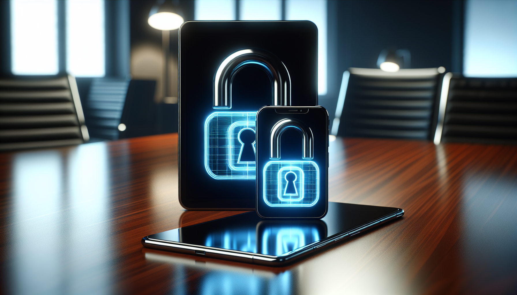 Smartphone and tablet with security lock symbol