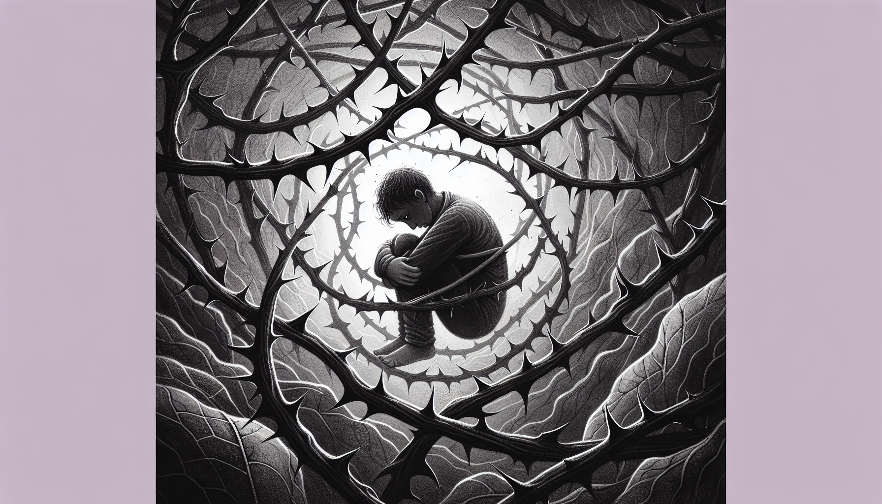 Illustration of a person trapped in a web of blame and self-doubt