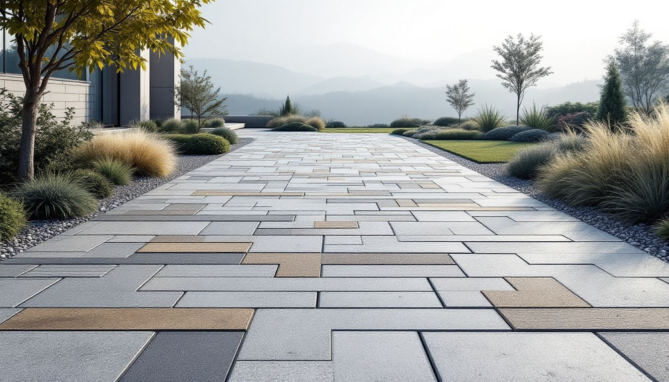 A variety of driveway pavers including concrete and stone options.