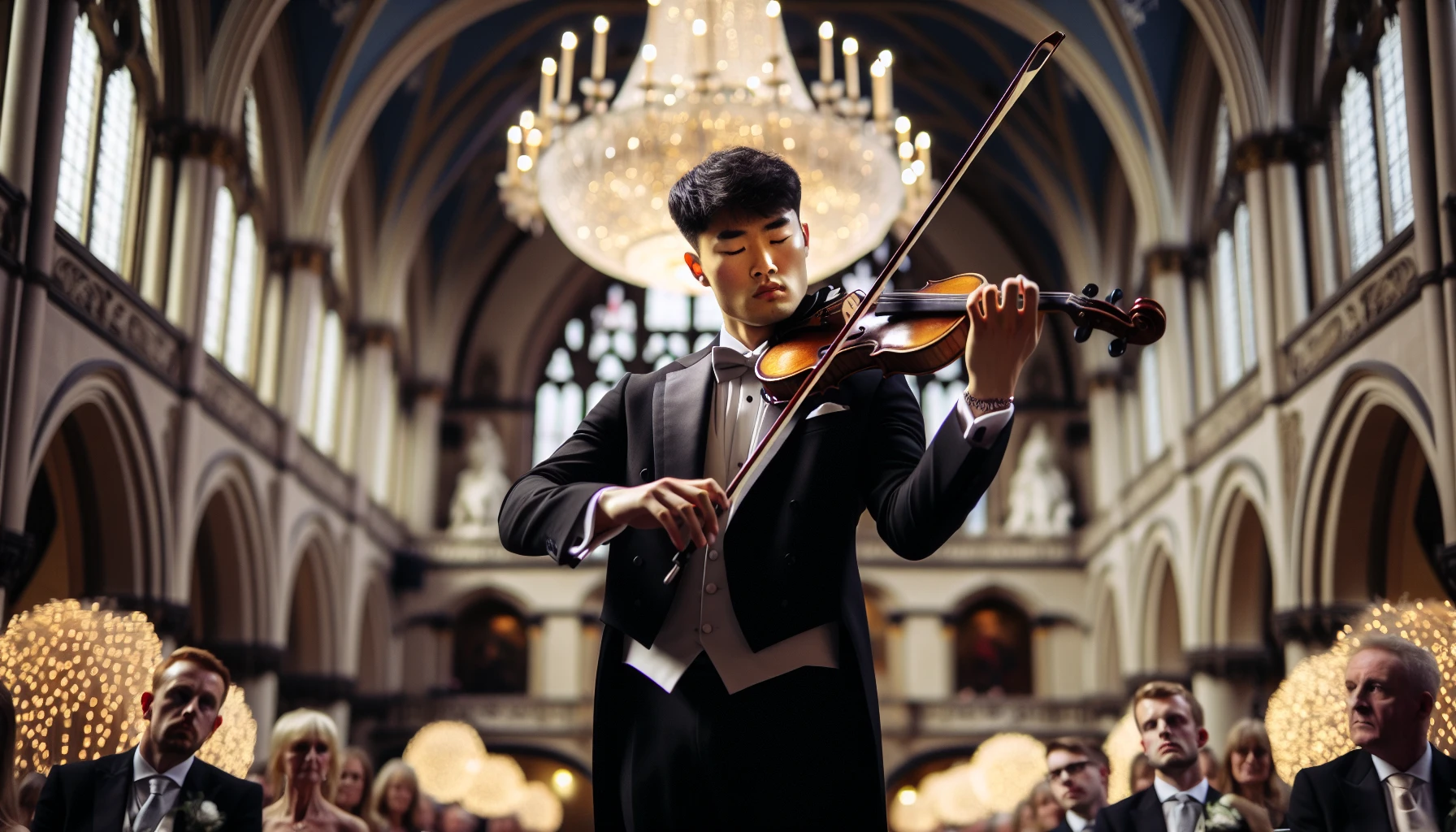 A talented violinist performing at a wedding ceremony in Manchester.