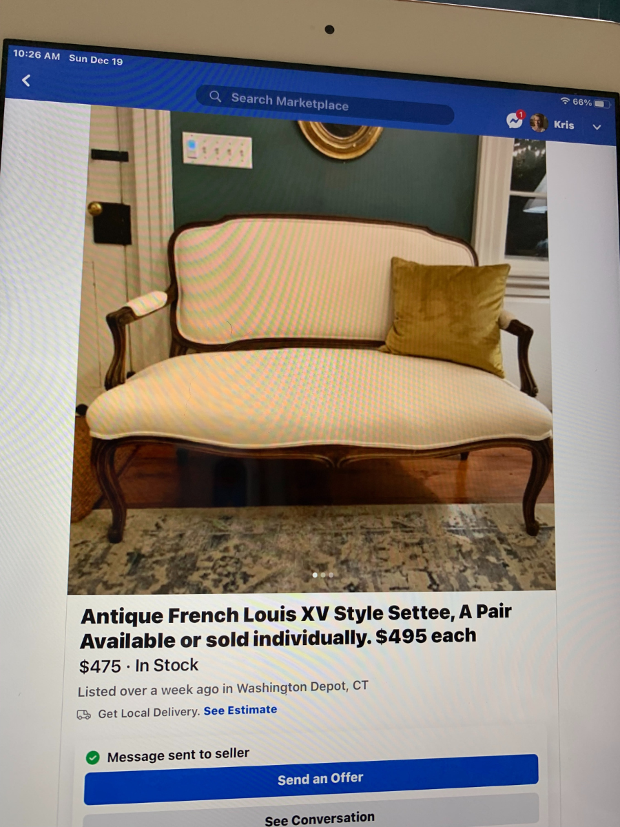 Antique French Louis XV Style settee available for purchase on Facebook Marketplace 