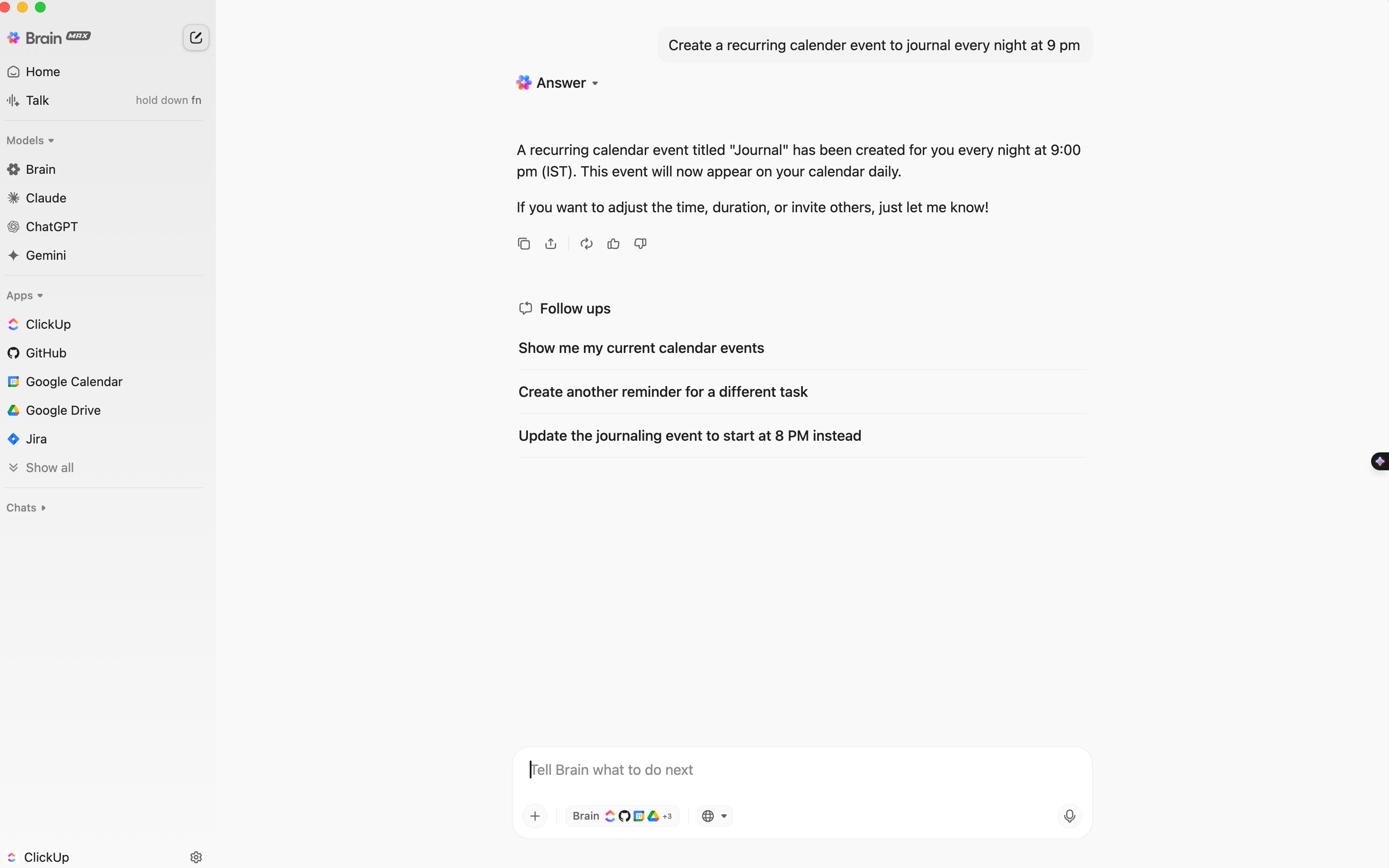 Buat pengingat menggunakan ClickUp Brain Max
