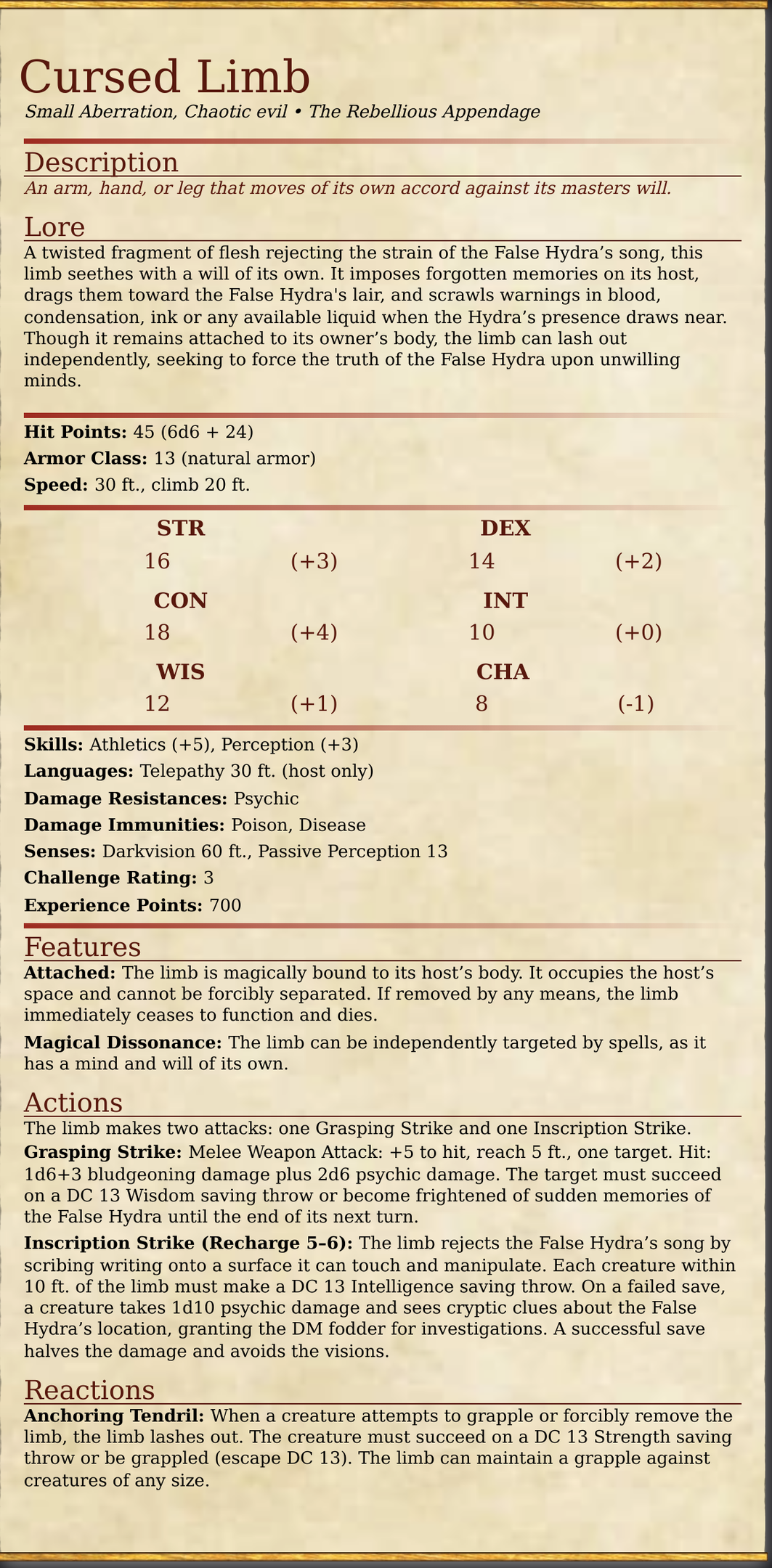 Split Limb stat block (full)