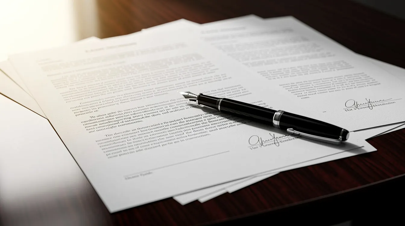 The image shows a collection of legal documents and a pen neatly arranged on a wooden desk, suggesting preparation for a social security disability claim or an appeals process. This scene evokes the seriousness of navigating the complexities of social security administration and the importance of thorough documentation in securing disability benefits.