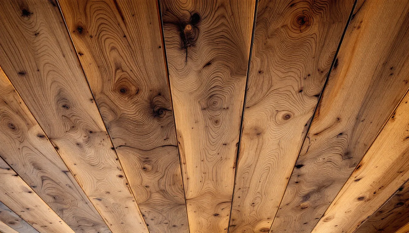 A stunning timber ceiling showcasing natural wood grain and texture installed by architects.