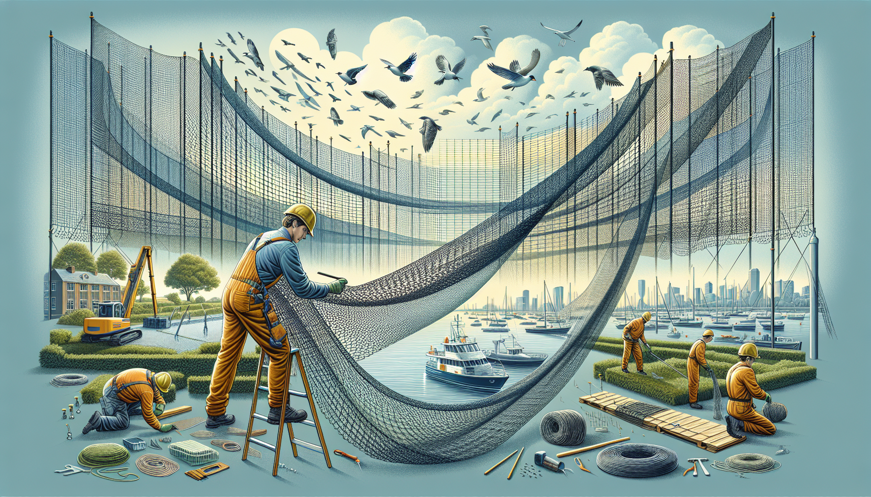 Illustration of heavy duty bird netting installation