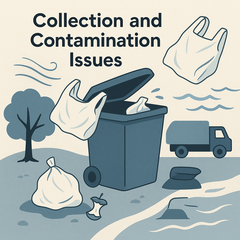 an illustration of a Collection and Contamination Issues while Plastic recycling 