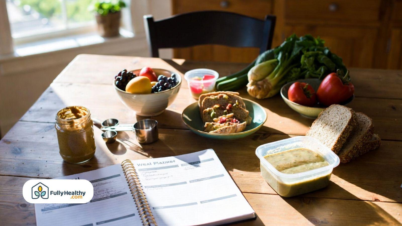 Weekly meal plan with peanut butter homemade soup and fresh healthy ingredients