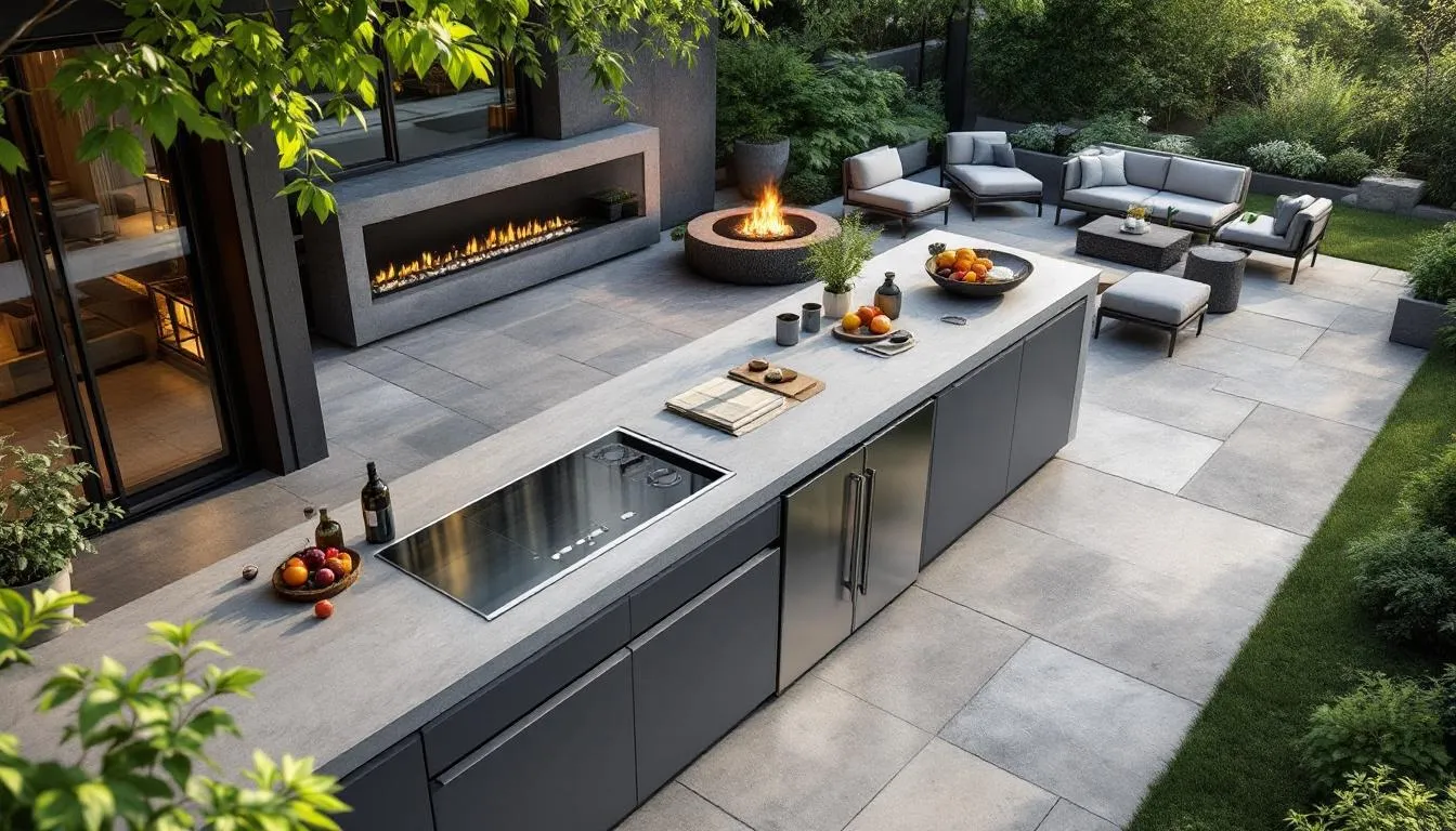 A modern outdoor kitchen showcasing design trends for 2025.