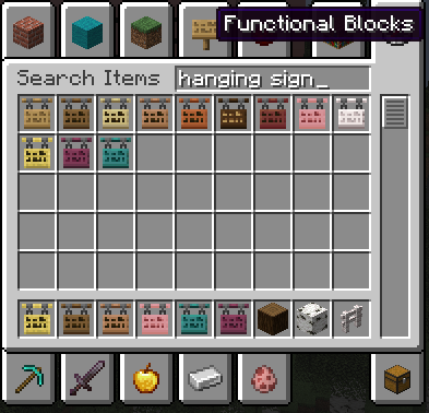 The different-colored Hanging Signs in Minecraft.