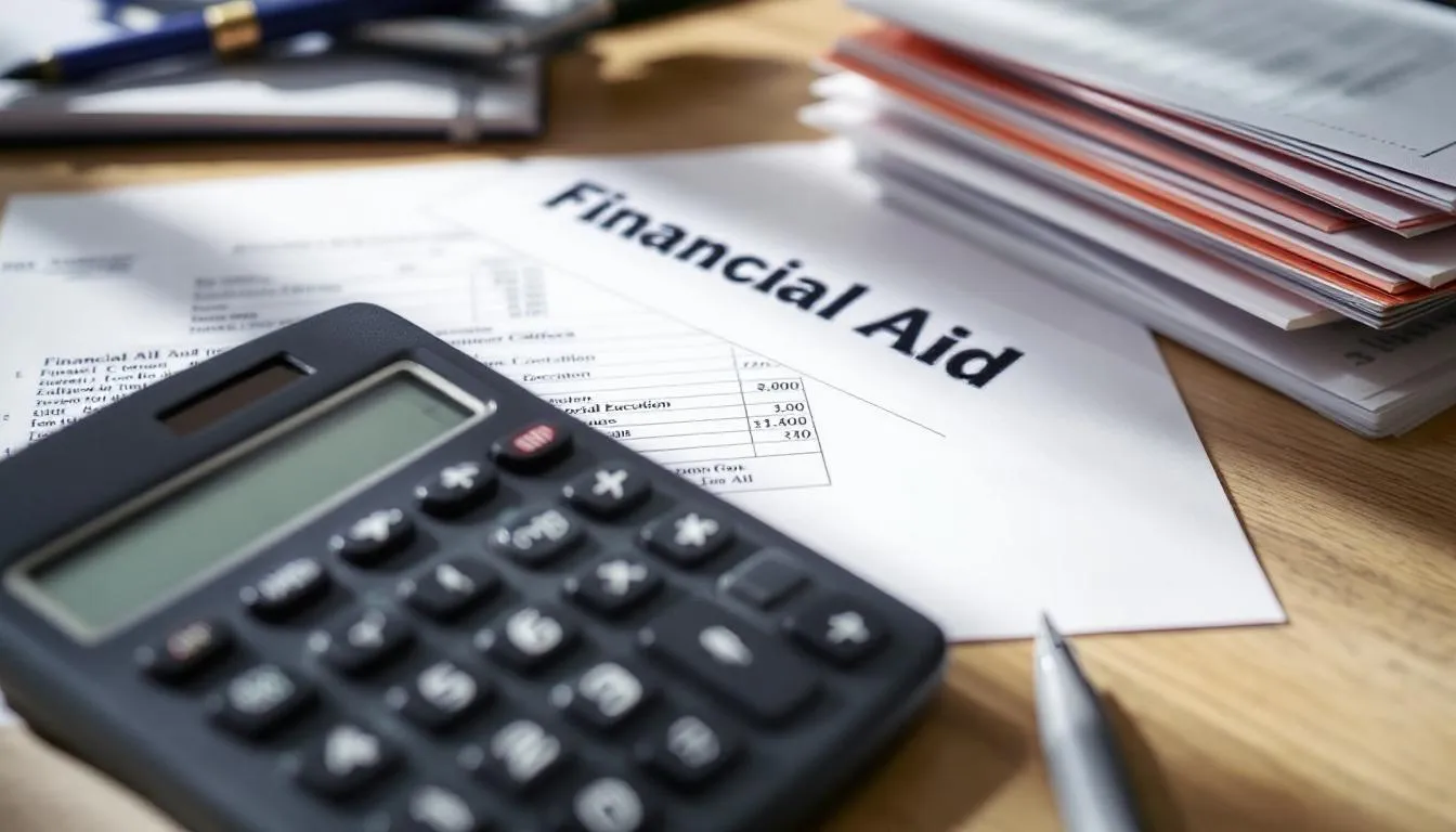 Une calculatrice et plusieurs documents relatifs aux aides financières sont posés sur un bureau, suggérant une préparation pour un projet de rénovation ou d'installation de fenêtres. Ces éléments indiquent une attention particulière aux besoins financiers liés à l'amélioration de l'habitat.