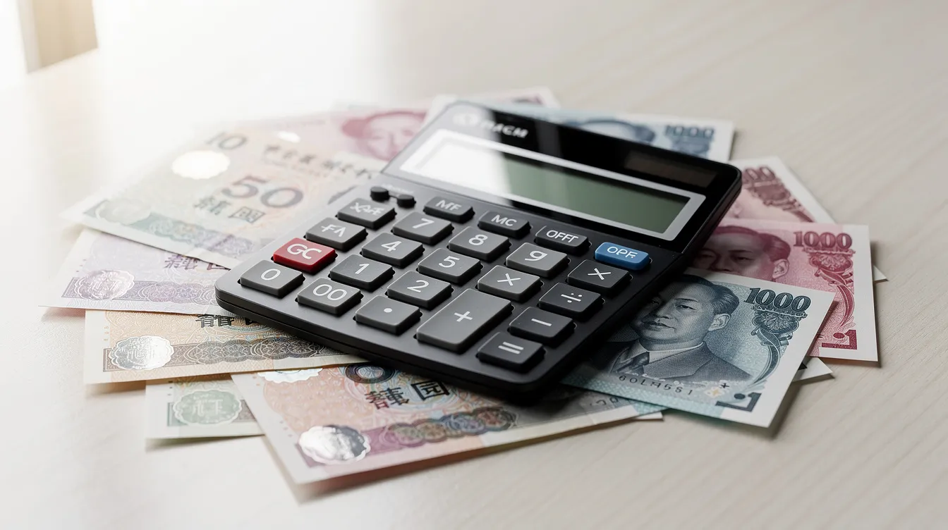 A calculator sits atop a stack of Hong Kong dollar bills on a clean desk, symbolizing financial planning and budgeting. This arrangement highlights the importance of managing finances, especially when considering loans and income verification documents like 免 入 息 證明.
