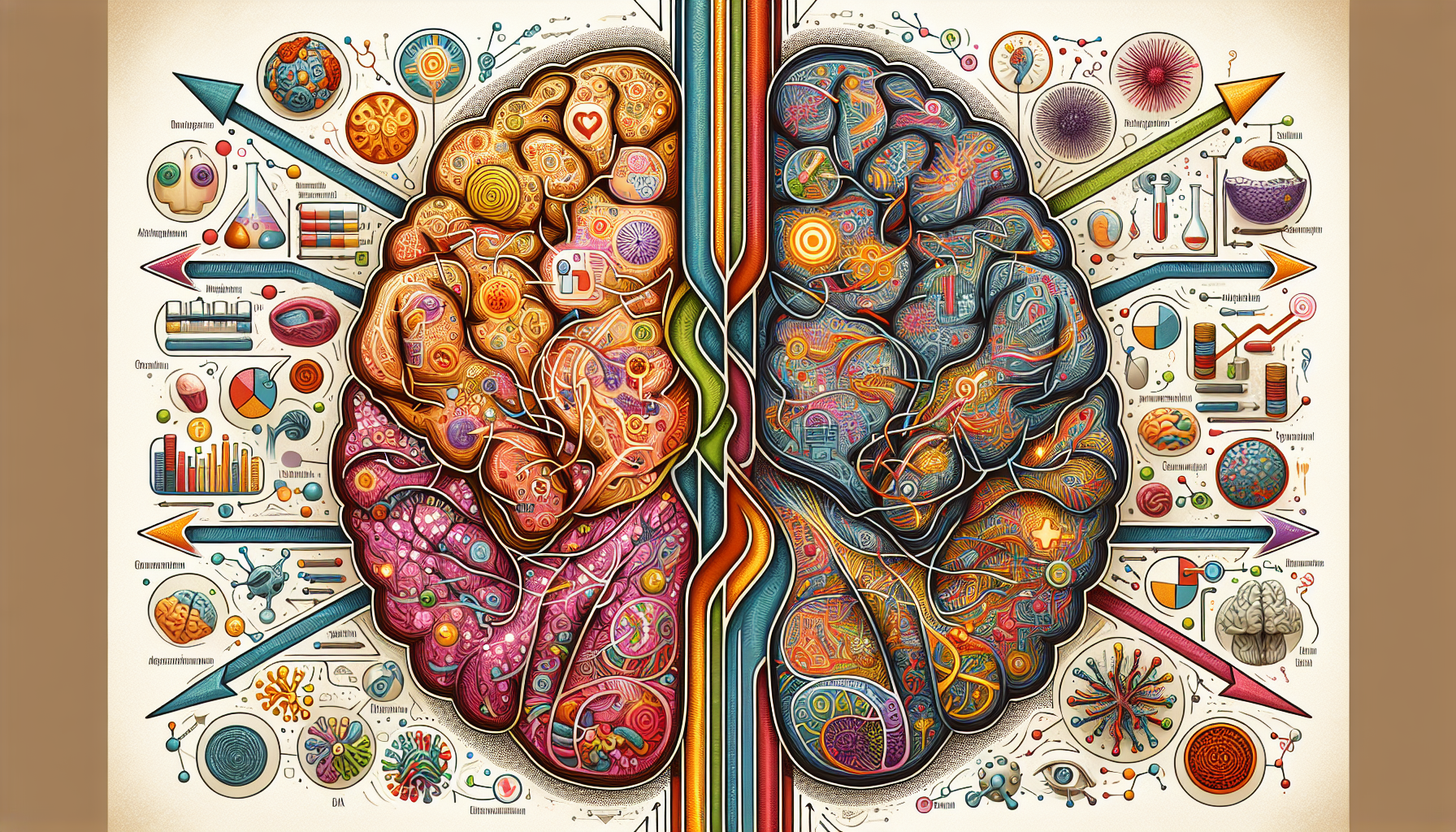 Ilustracja przedstawiająca czynniki psychologiczne i biologiczne wpływające na zaburzenia obsesyjno-kompulsyjne.