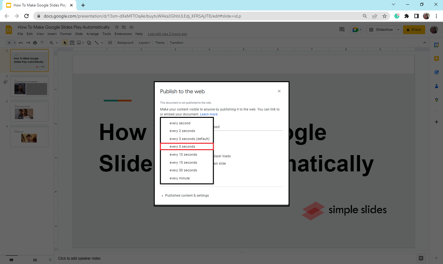 can a google slides presentation play automatically