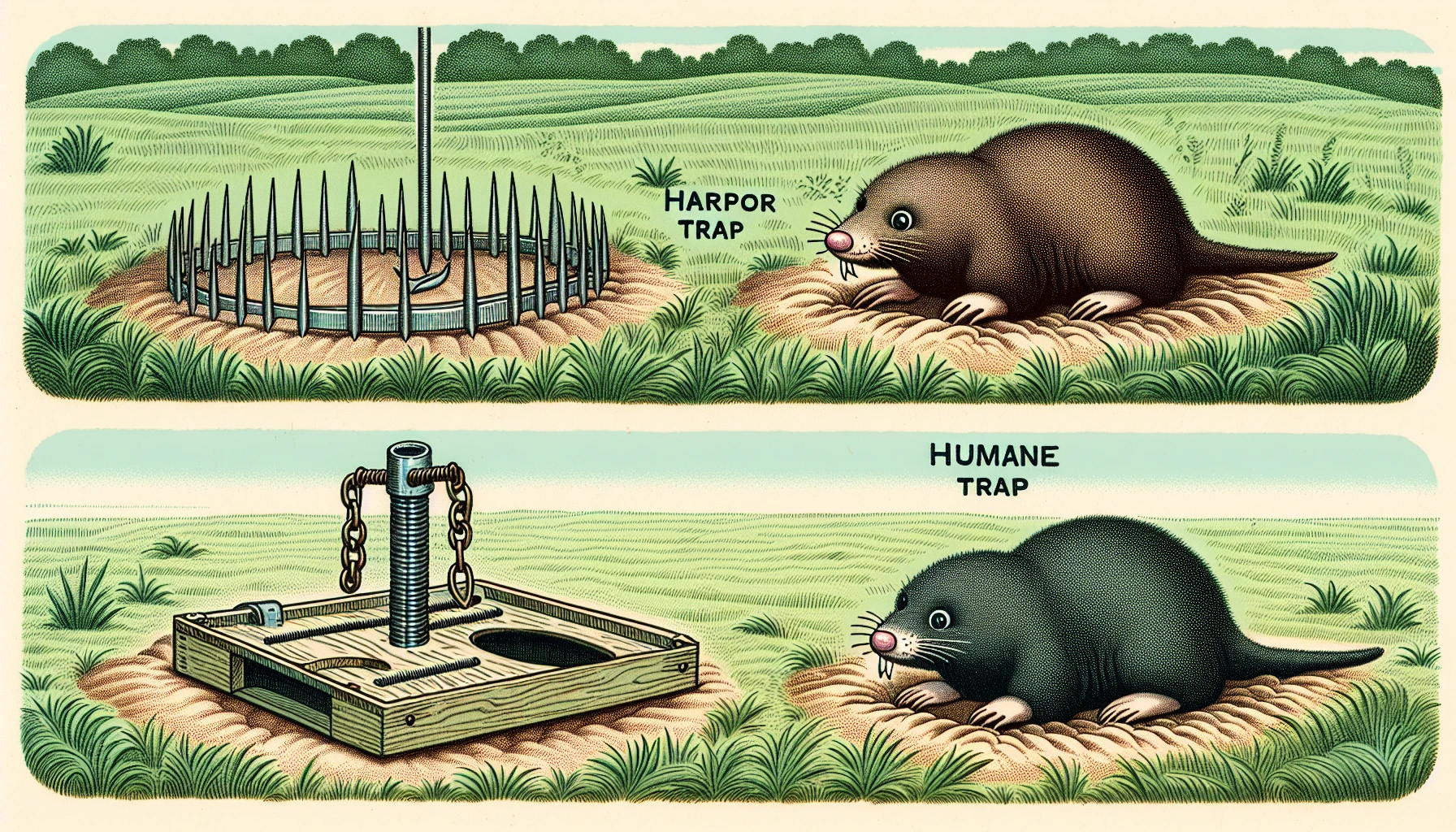 Illustration of different types of mole traps