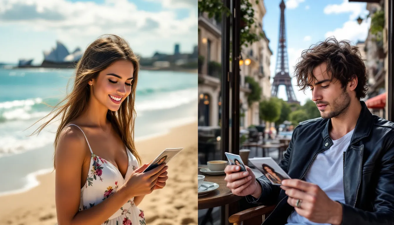 In the image, a couple is depicted in separate locations, with one partner in Australia, both reflecting on their upcoming wedding and the process of applying for a prospective marriage visa. Their longing for each other is palpable as they navigate the emotional distance and the necessary visa requirements to unite as spouses.