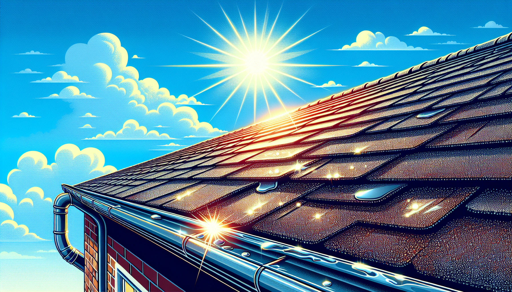 An illustration depicting a healthy shingled roof with a protective sealant layer, emphasizing the importance of roof sealant for shingles.