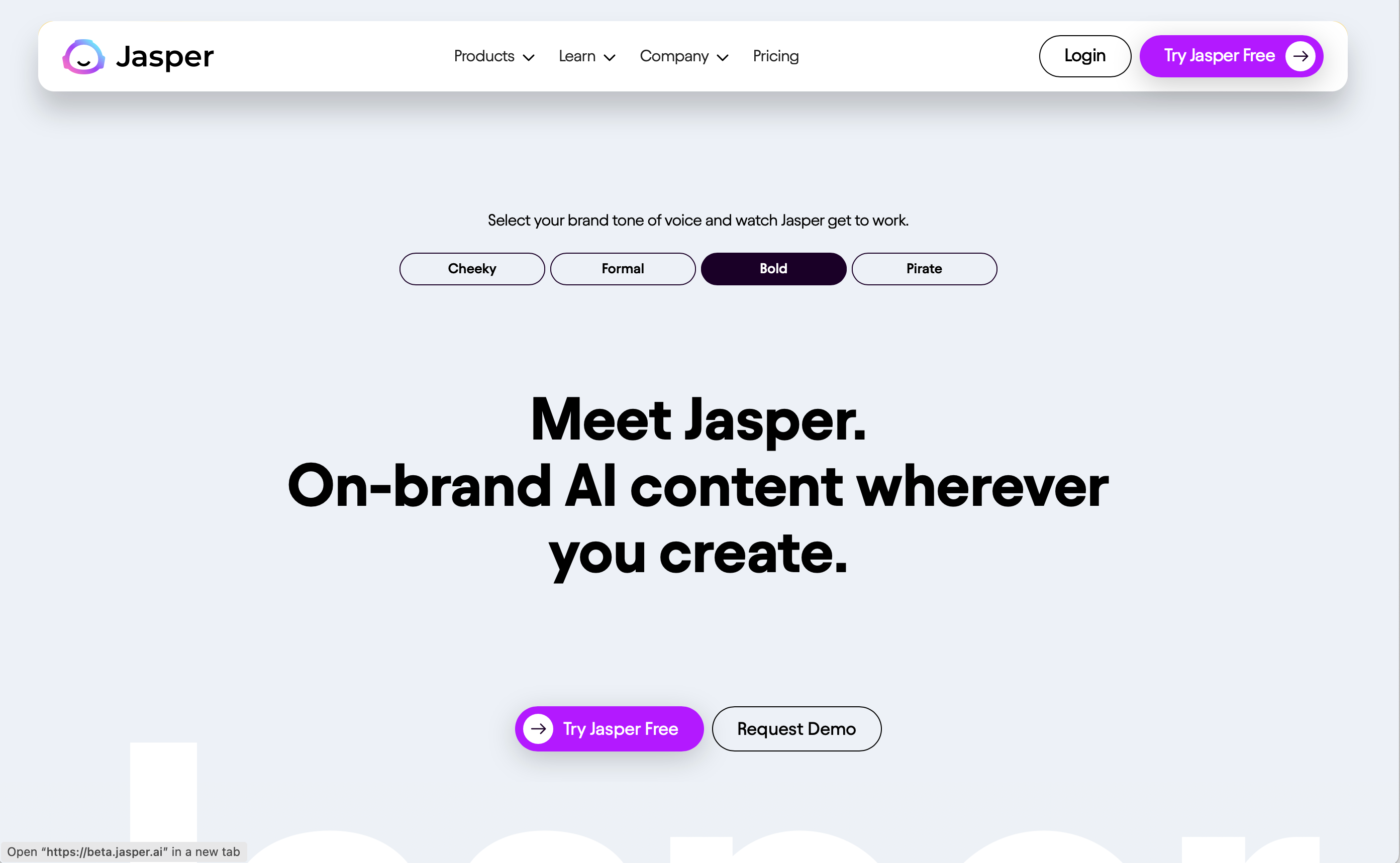 Jasper AI homepage