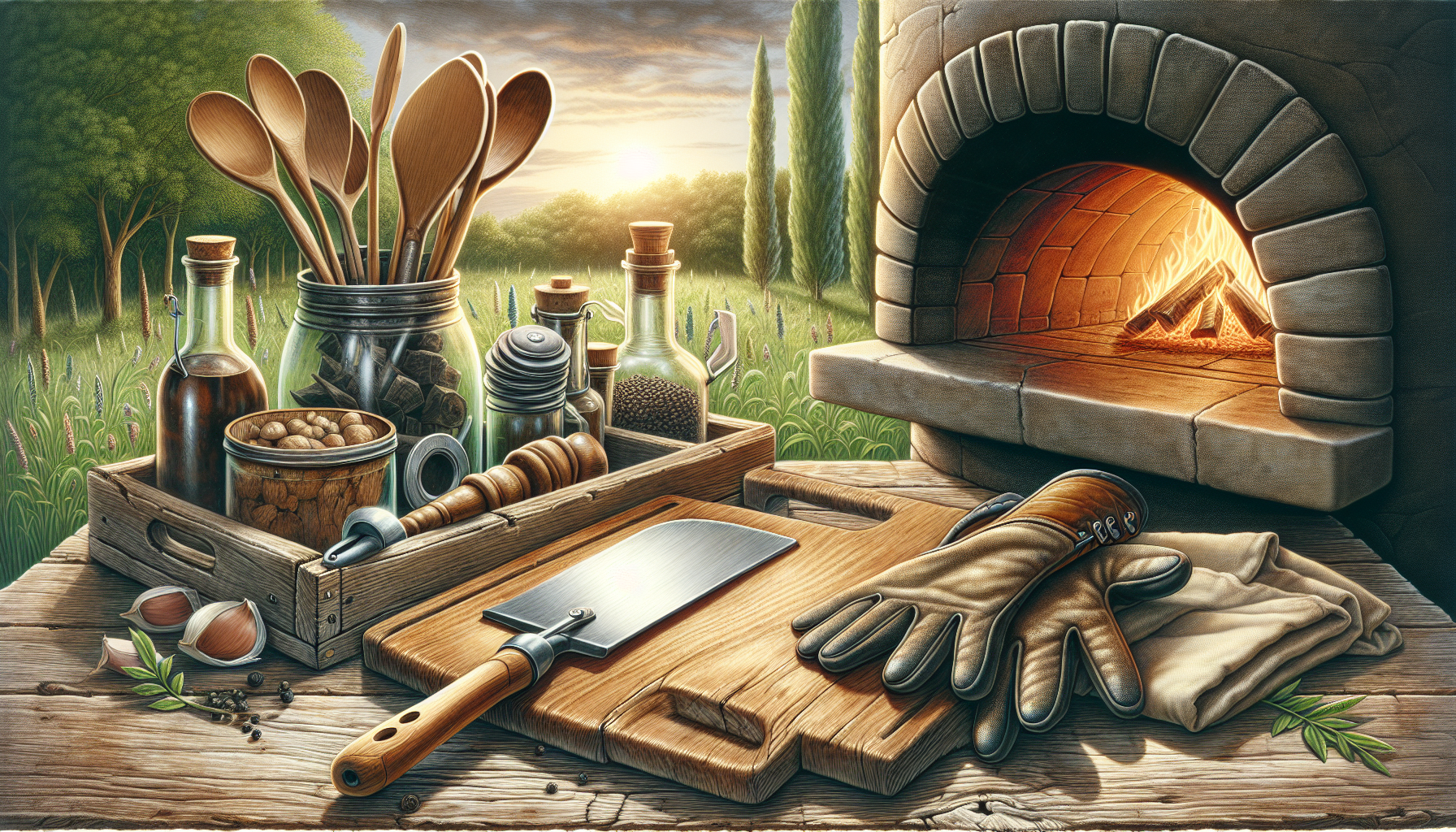 Illustration of essential accessories for wood fired pizza oven