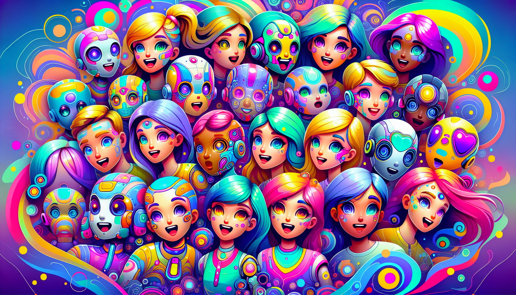 An illustration showcasing various AI avatars created with digital tools.