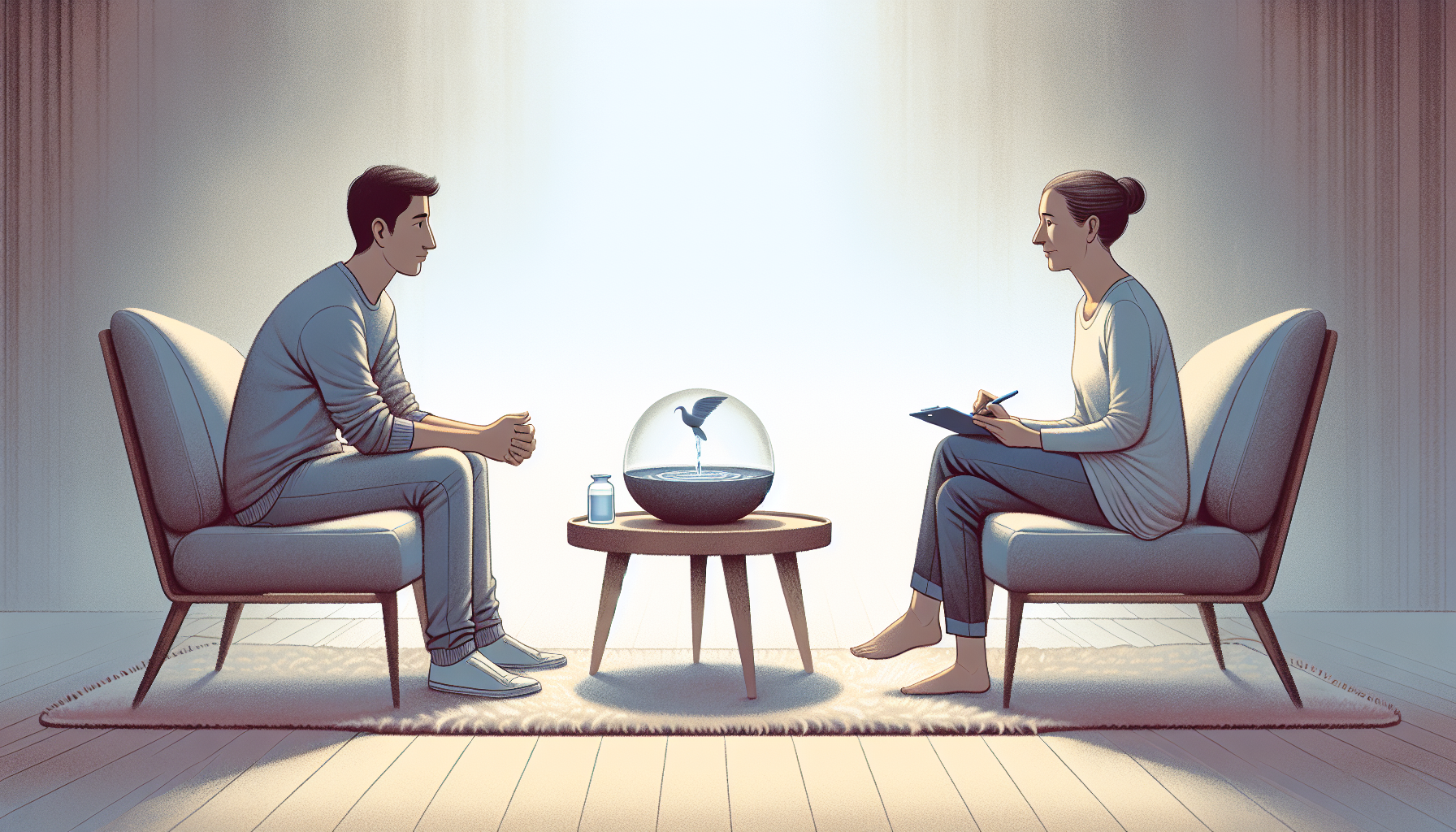 Illustration of a person seeking professional help from a therapist