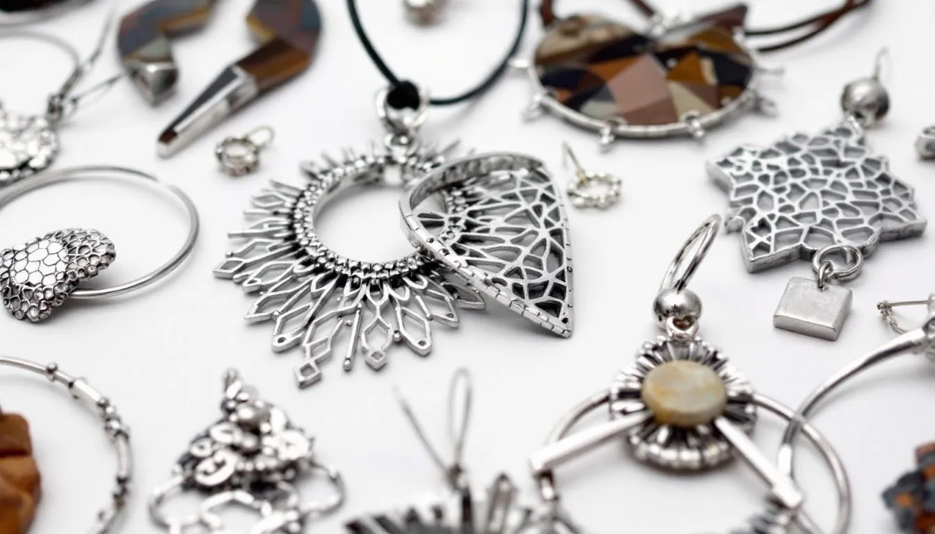 The image showcases a beautiful collection of alternative jewellery featuring various designs made from sterling silver, including earrings, bracelets, and rings. Each piece reflects a unique style, perfect for those looking to express their individuality with gorgeous metal accessories.