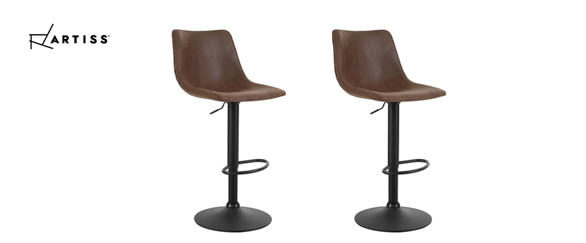 A pair of Artiss brown faux leather bar stools.