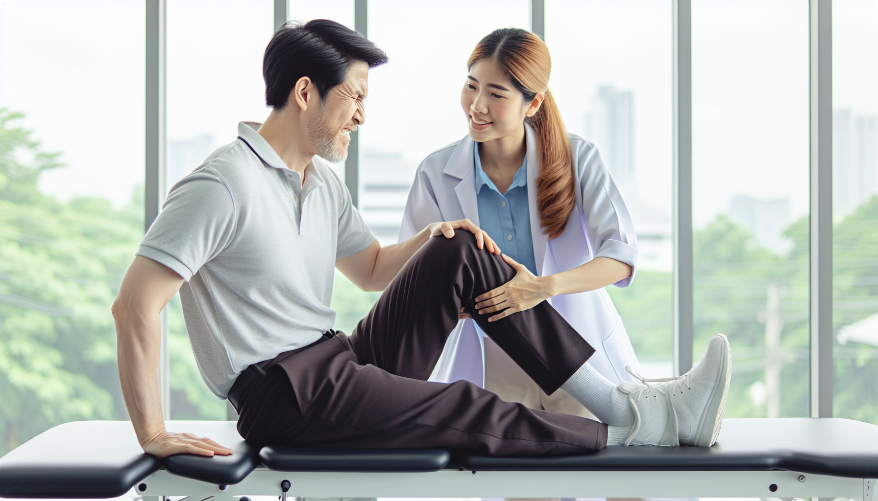 Physical therapist assisting a patient with sciatica exercises