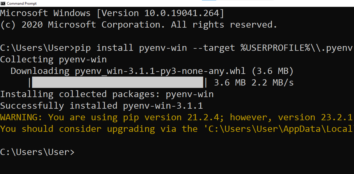 Using Command Prompt to Install pyenv