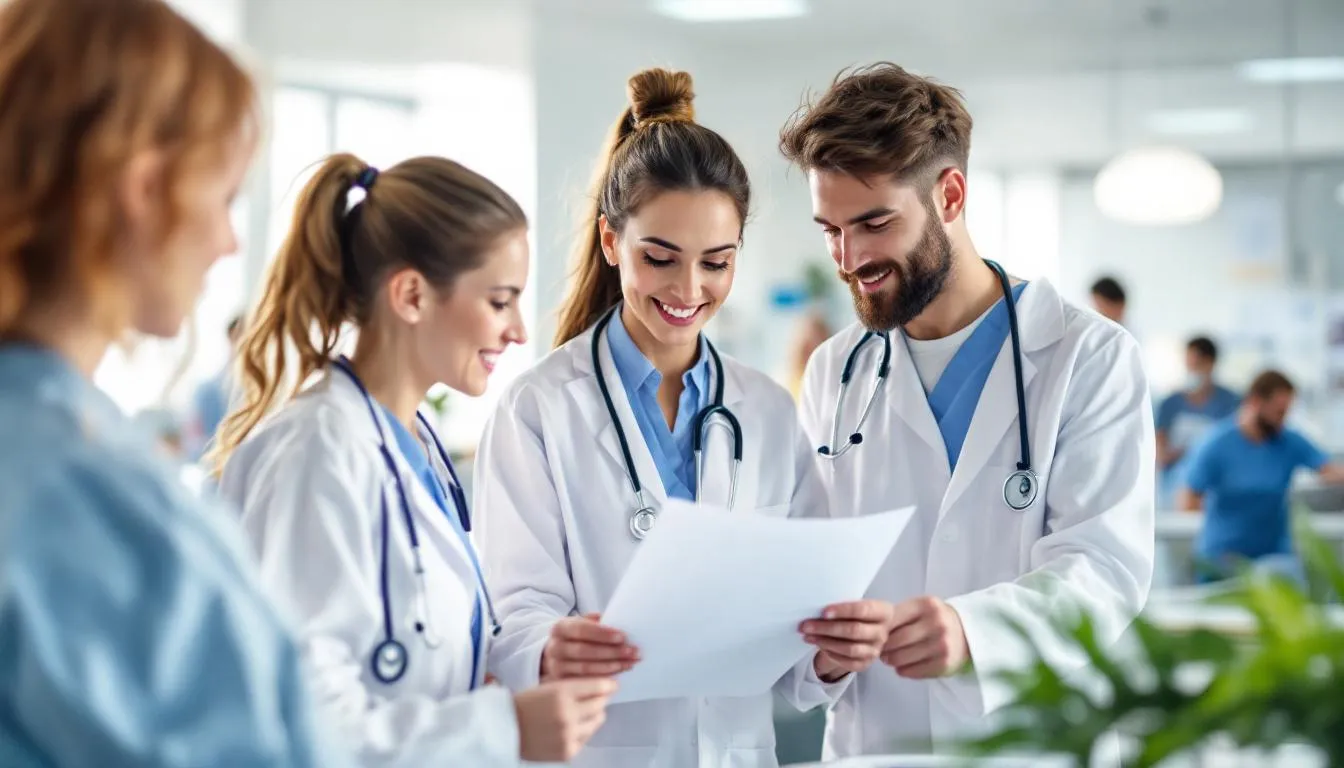 A visual representation of the benefits of US clinical experience for residency applications, featuring medical students studying together.
