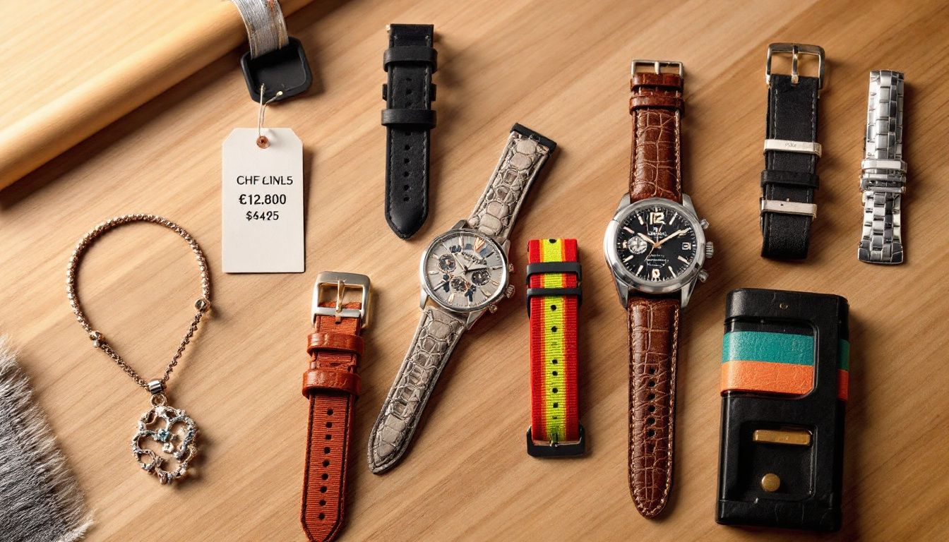 A collection of watch straps with price tags showing value for money.