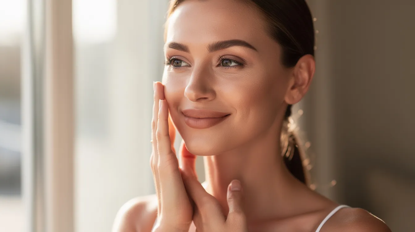 A confident person is gently touching their smooth, rejuvenated face in natural light, showcasing a radiant complexion with improved skin texture and firmness. This image highlights the benefits of advanced treatments like Morpheus8 and traditional microneedling, which stimulate collagen production and enhance the skin's natural healing response for visible improvements in skin tone and texture.