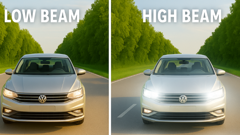 Light Spread comaprison of Low and high Beam Headlights