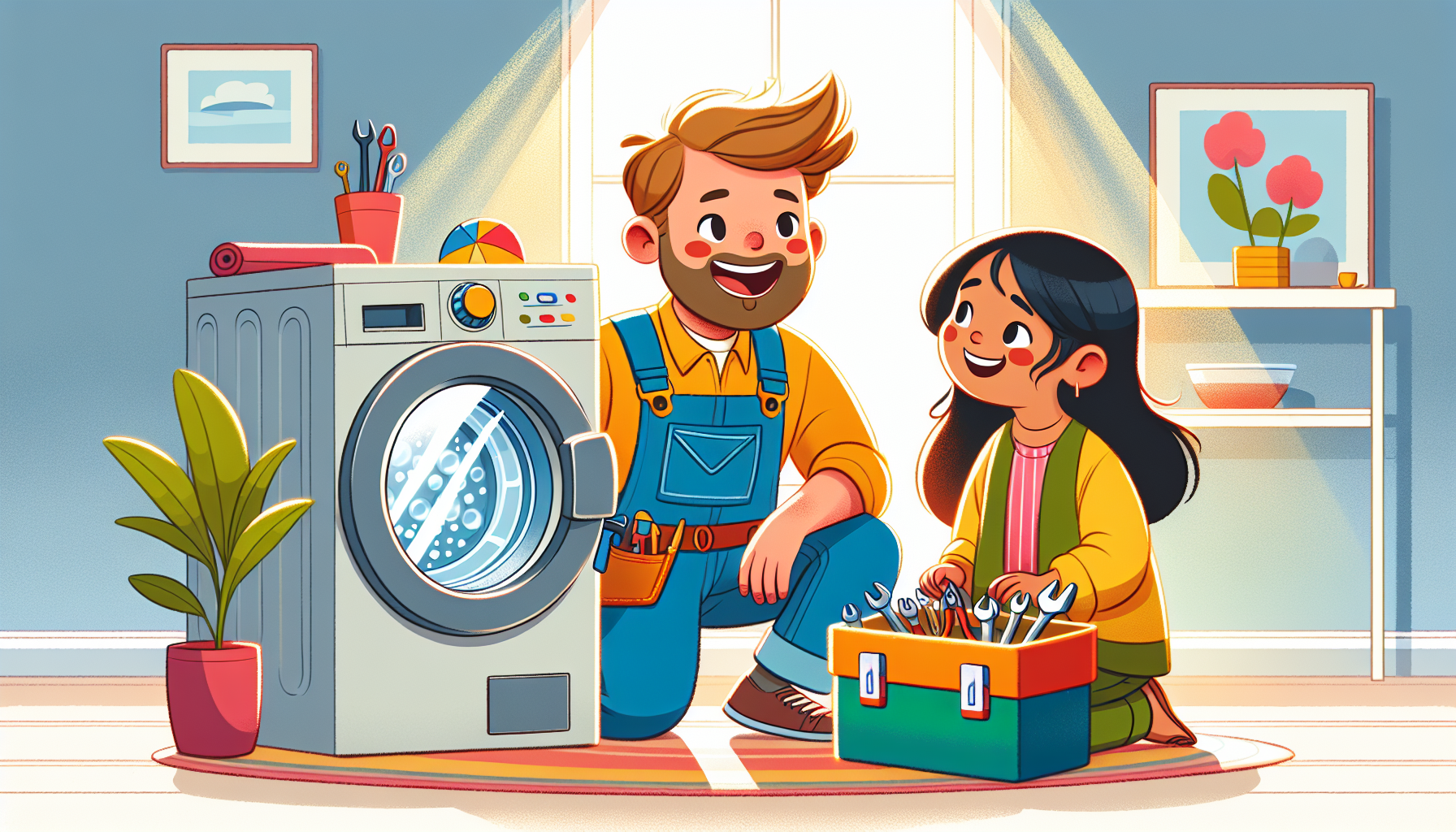 An illustration of a technician making a service call for appliance repair.