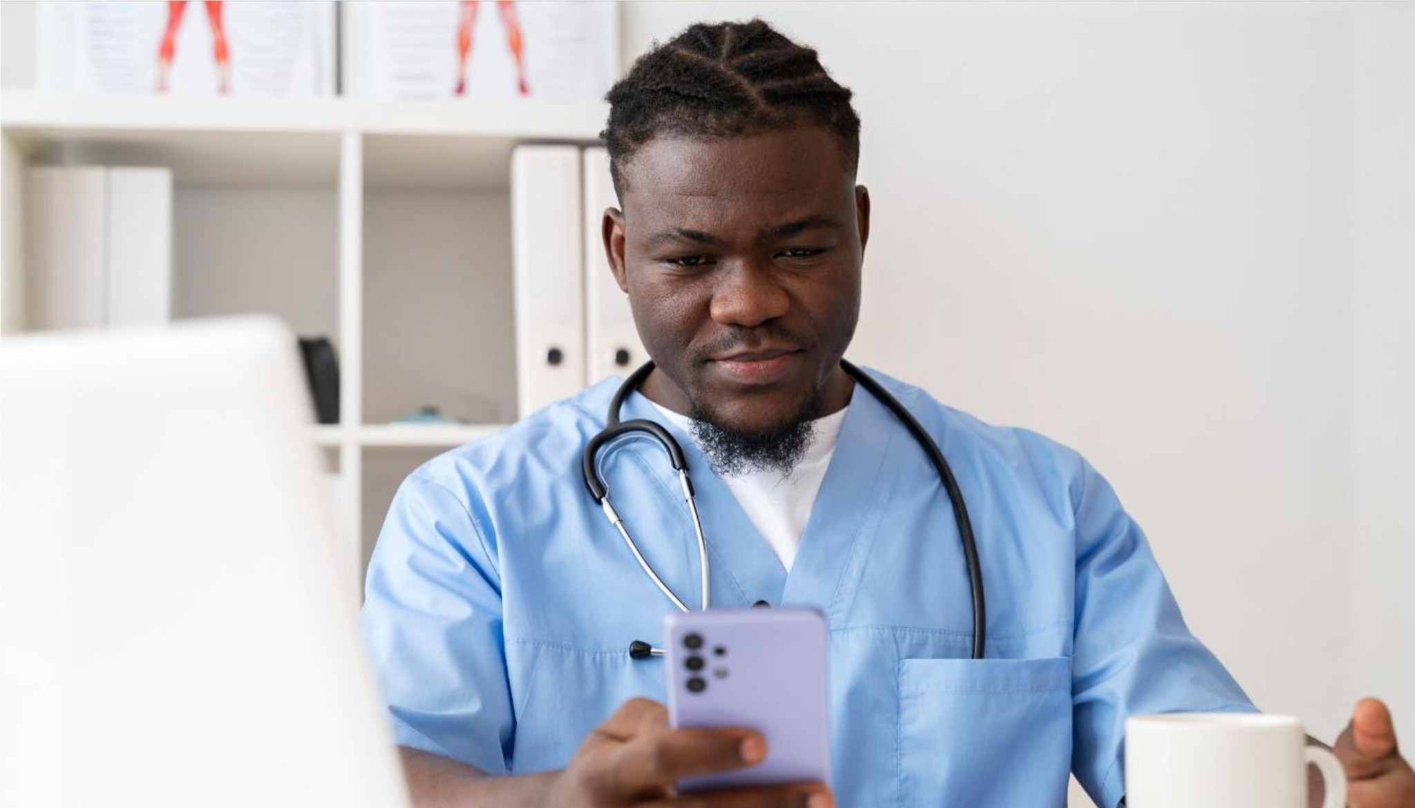 A medical clinic uses VoIP with SMS to coordinate shift changes and staff schedules