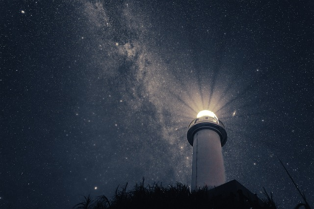 lighthouse, starry sky, universe