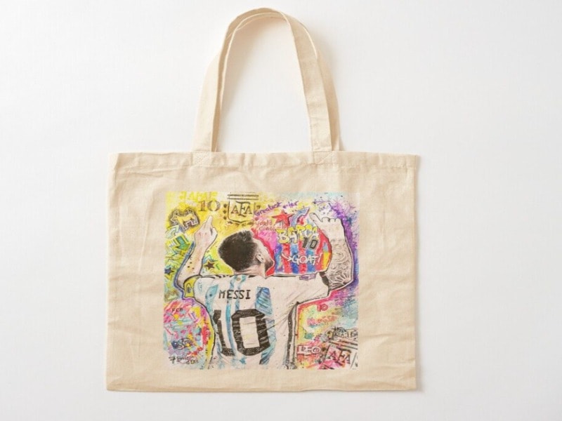 Mixed media artwork on cotton canvas tote bag