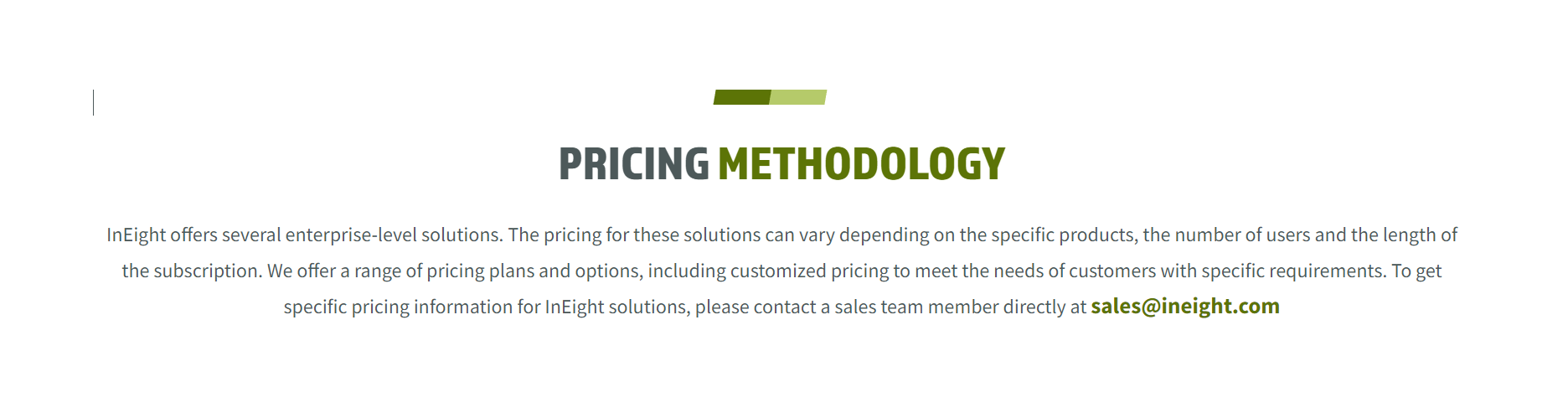 InEight bid management software's custom pricing page screenshot 