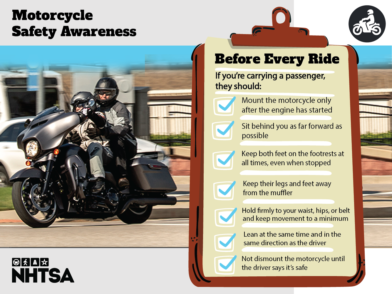 national highway traffic safety administration motorcycle awareness month checklist