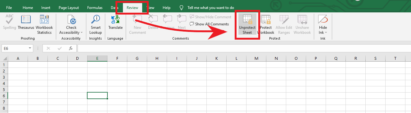 unprotect Excel sheet.